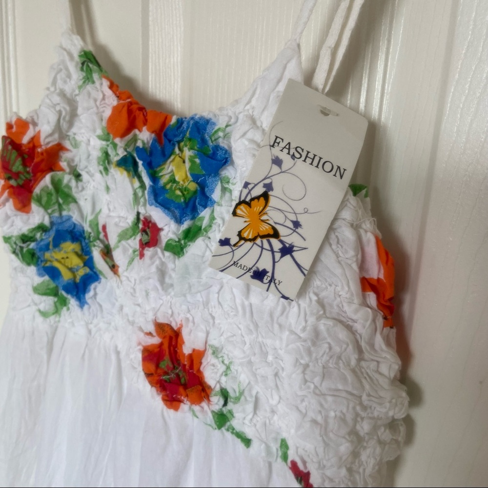 Brand New w/ Tag Italian Small Lightweight White Summery Floral Midi Dress